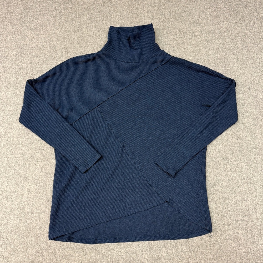 H by Bordeaux | Turtleneck Sweater | S | Navy Blue | Asymmetric Ribbed Mock Neck